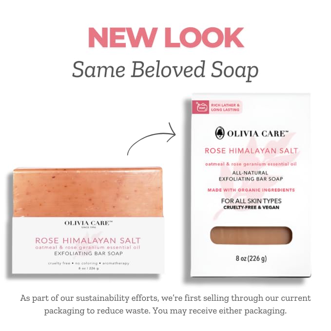 Olivia Care Exfoliating Bar Soap, Rose Himalayan Salt, 100% Natural, Organic Ingredients, Clean Energize Mind Body, Full of Vitamin & Antioxidants Beauty & Personal Care Olivia Care
