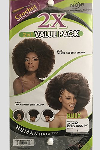 Janet Collection Synthetic Hair Braids Noir Afro Kinky Bulk 24" (4-Pack, 1B)
