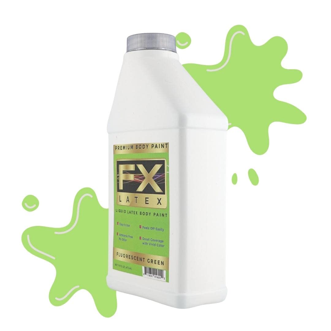 Liquid Latex - Face and Body Paint, Ammonia Free, Easy On and Off, Cosplay Makeup, Create Professional Monster, Zombie Arts 16 Oz (Fluorescent Green) Beauty & Personal Care Liquid Latex Fashions