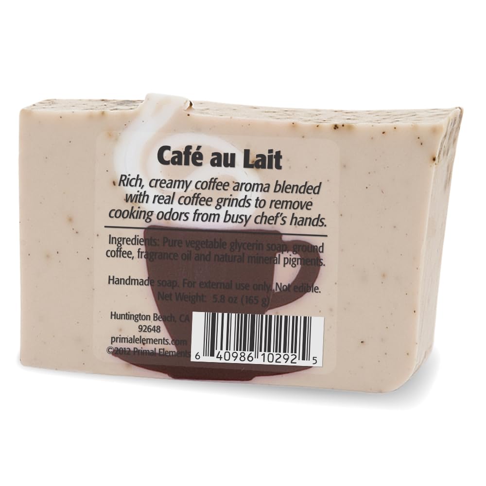 Primal Elements Glycerin Bar Soap | Helps All Skin Types, Sensitive, Oily & Dry Skin | NO PARABENS, VEGAN, GLUTEN FREE, 100% VEGETABLE BASE - (Café Au Beauty & Personal Care Primal Elements