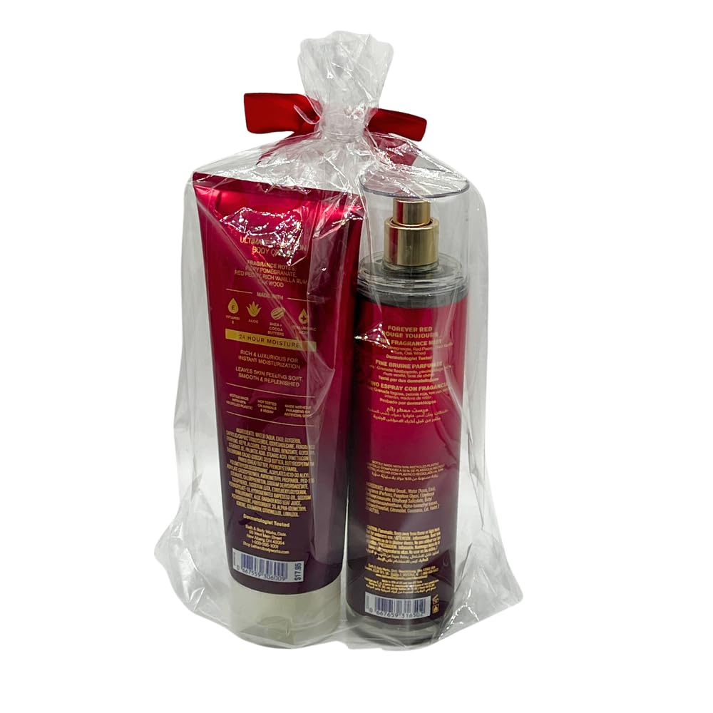 Bath & Body Works FOREVER RED Fine Fragrance Mist & Ultimate Hydration Body Cream 2pc Gift Set with a Red Bow for Holidays - Full Size Beauty and Personal Care Bath & Body Works