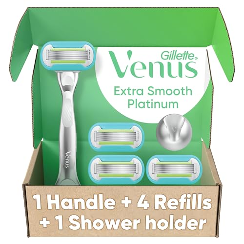 Gillette Venus Razor for Women, Extra Smooth, Includes 1 Reusable Razor Handle + 4 count 5-Bladed Razor Refills, Women's Razor with Durable Metal Beauty and Personal Care Gillette Venus
