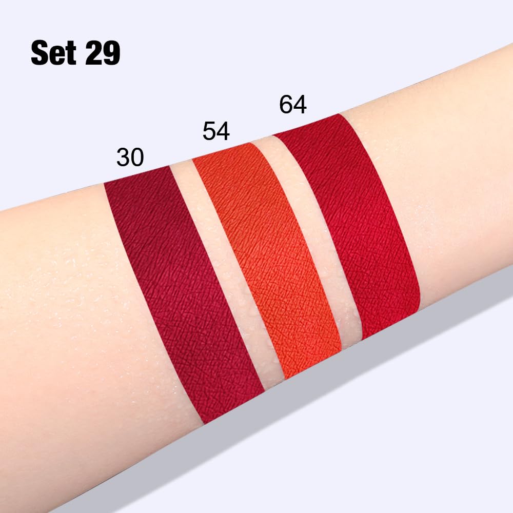 evpct 3Pcs Dark Orange Ruby Red Matte Liquid Lipstick Lip Stain Sets for Women, Matte Lipstick Long Lasting Waterproof Permanent 24 Hours original Beauty and Personal Care evpct