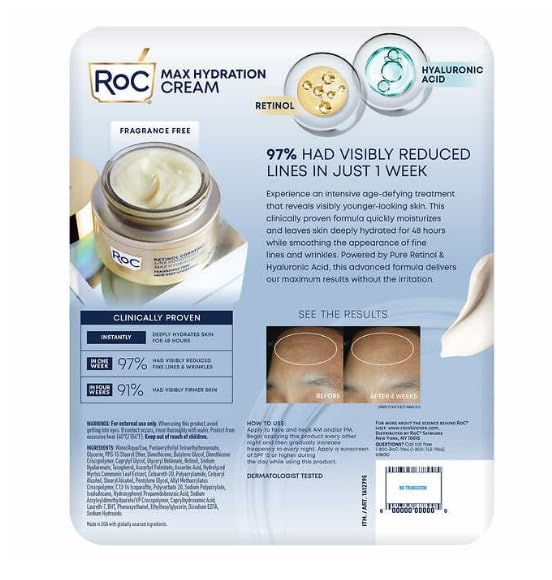 RoC Retinol Correxion Line Smoothing Max Hydration Cream 2 pack - 1.7 oz & 3.4 oz (5.1 oz total) Beauty & Personal Care RoC