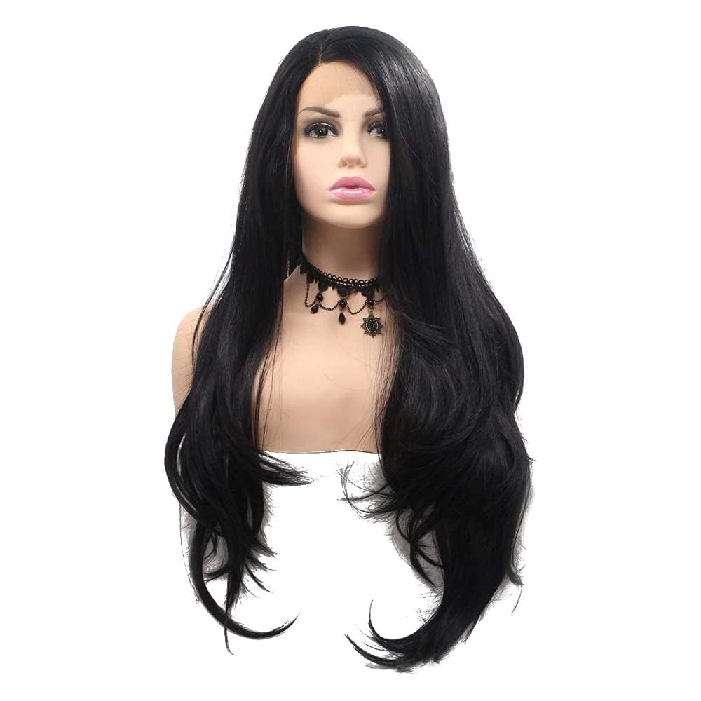 variouswig Black Natural Lace Front Synthetic Wigs High Temperature Soft Hair Natural Looking Daily Party Wear Full Wig Heat Resistant Fiber Hair
