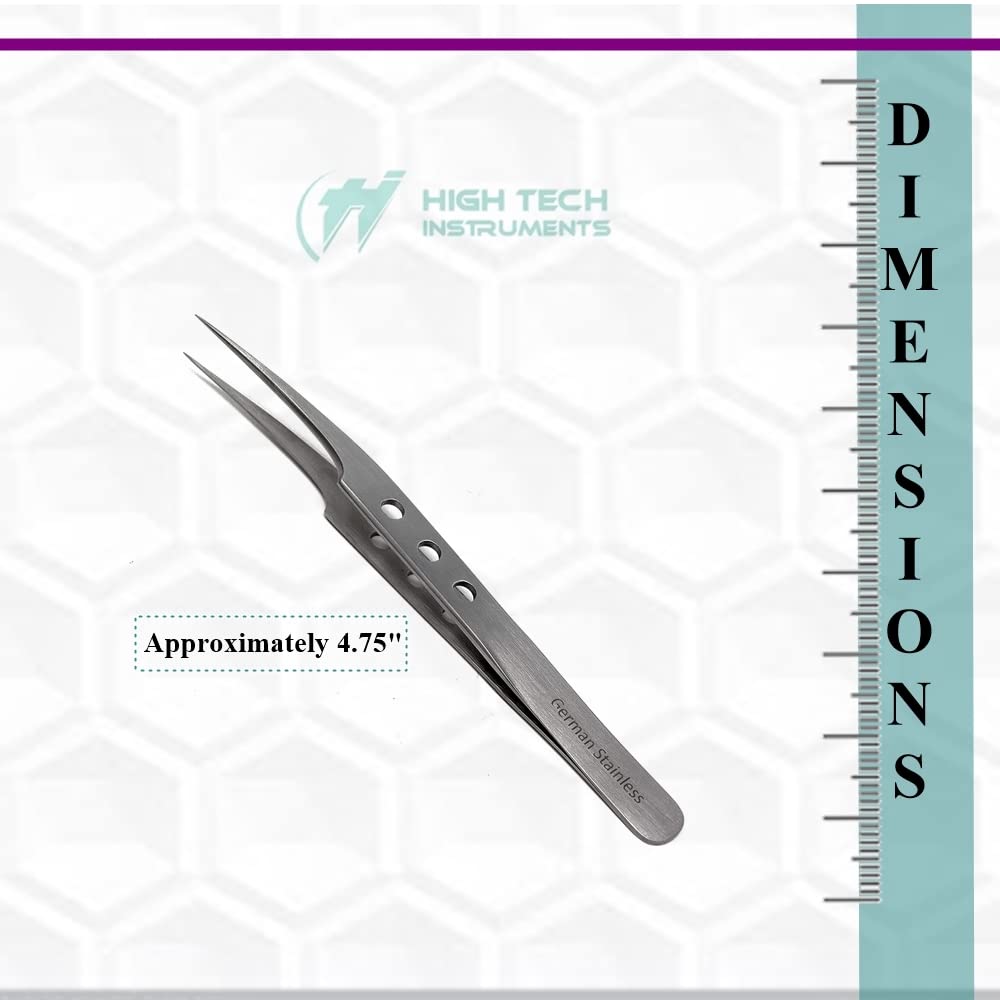 Professional Stainless Steel Tweezers 4.75" with Fine Precision Tips & Fenestrated Handle Suitable for Facial Hair, Splinter and Ingrown Hair Removal Beauty and Personal Care HIGH TECH INSTRUMENTS