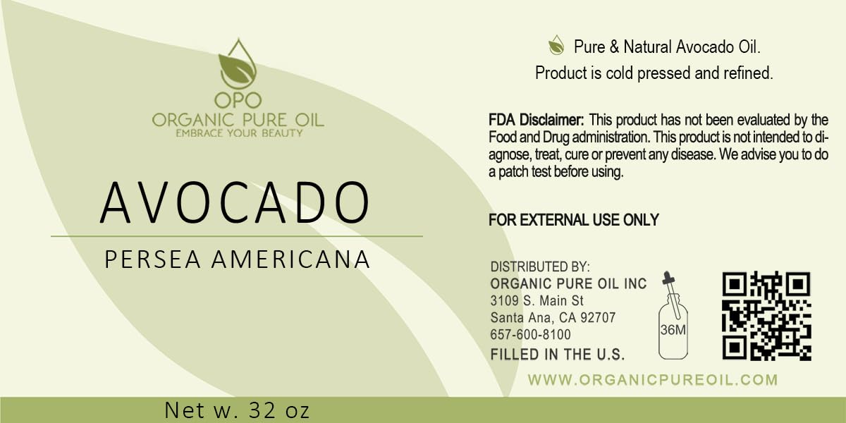 Avocado Oil - Pure, Refined, Filtered, Non-GMO, Vegan, Fair Trade, Unscented, Bulk Carrier - 32 OZ Beauty & Personal Care OPO