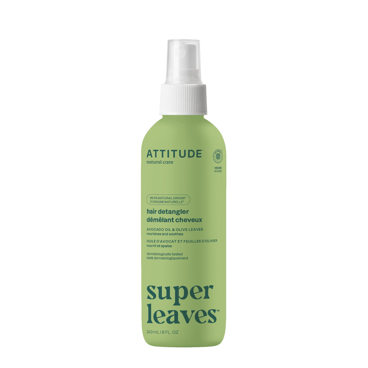 ATTITUDE Detangling Spray, EWG Verified, Vegan & Plant-Based Hair Care, Leave-In for Smooth & Manageable Hair, Pear & Amber Scent, 8 Fl Oz