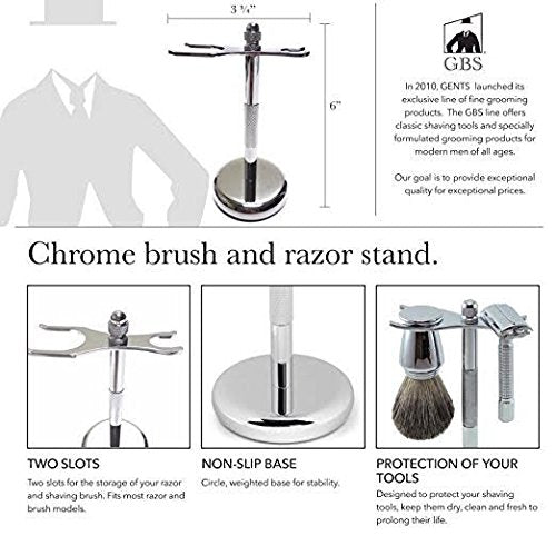G.B.S Men’s Premium Faux Ivory Grooming Gift Set, Ivory 5 Blade Compatible Razor, Badger Brush with Ivory Handle, Chrome Brush and Razor Stand Shaving Beauty and Personal Care G.B.S