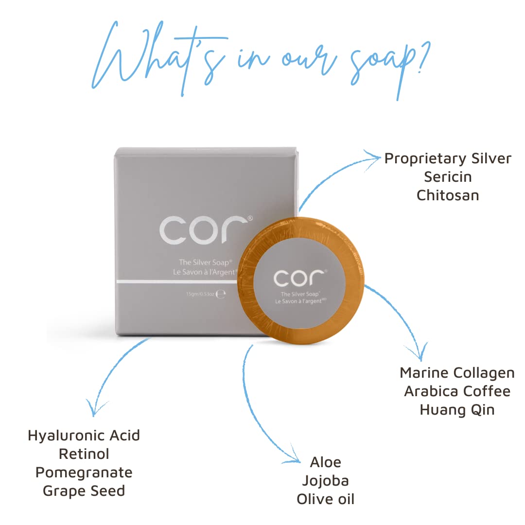 Cor Colloidal Silver Soap Bar, Simple Face Soap for Hydrating and Deep Cleansing Sensitive and Acne-Prone Skin, Natural Soap Bar with Colloidal Silver Beauty & Personal Care Cor