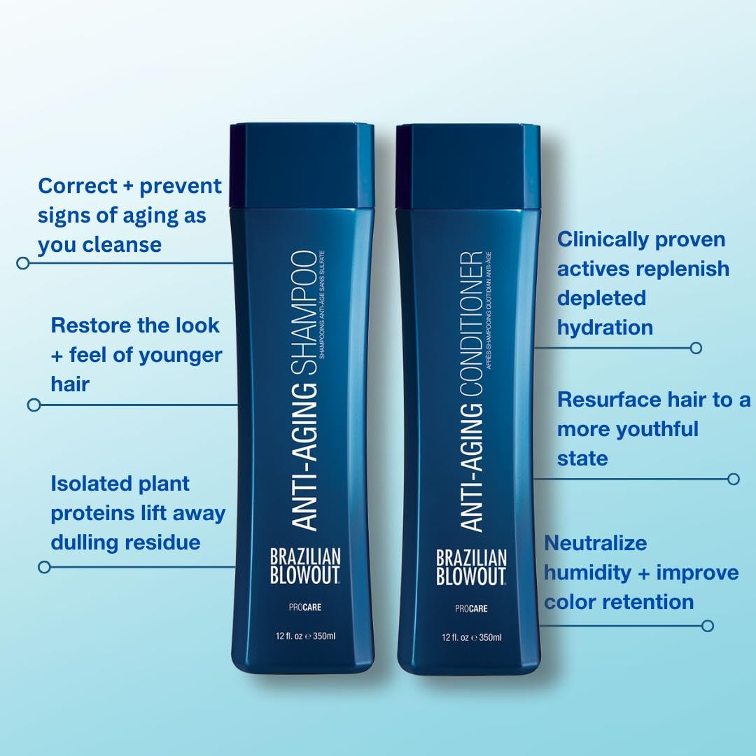 Brazilian Blowout Anti-Aging Shampoo & Conditioner, for Dry Frizzy Hair- Cleanses, Restores Density For Younger-Looking Hair; Sulfate-Free Beauty & Personal Care BRAZILIAN BLOWOUT