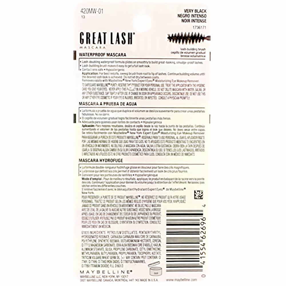Mayb Water Proof Grt Lash Masc (Pack Of 18)