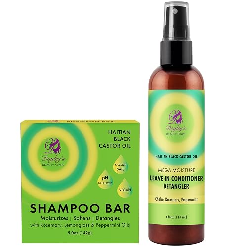Doyley's Haitian Black Castor Oil Vegan Moisturizing Shampoo Bar 5oz and Mega Moisture Leave-In Conditioner Detangler 4oz Bundle | Hair Growth Beauty & Personal Care Doyley's Beauty Care