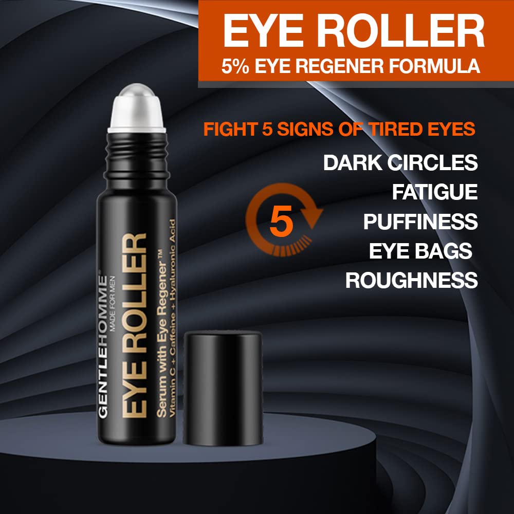 Hyaluronic Acid & Caffeine Eye Roller Serum for Men with Vitamin C - Made in USA - Eye Roller Ball for Dark Circles & Puffiness - Mens Day & Night Beauty & Personal Care Gentlehomme