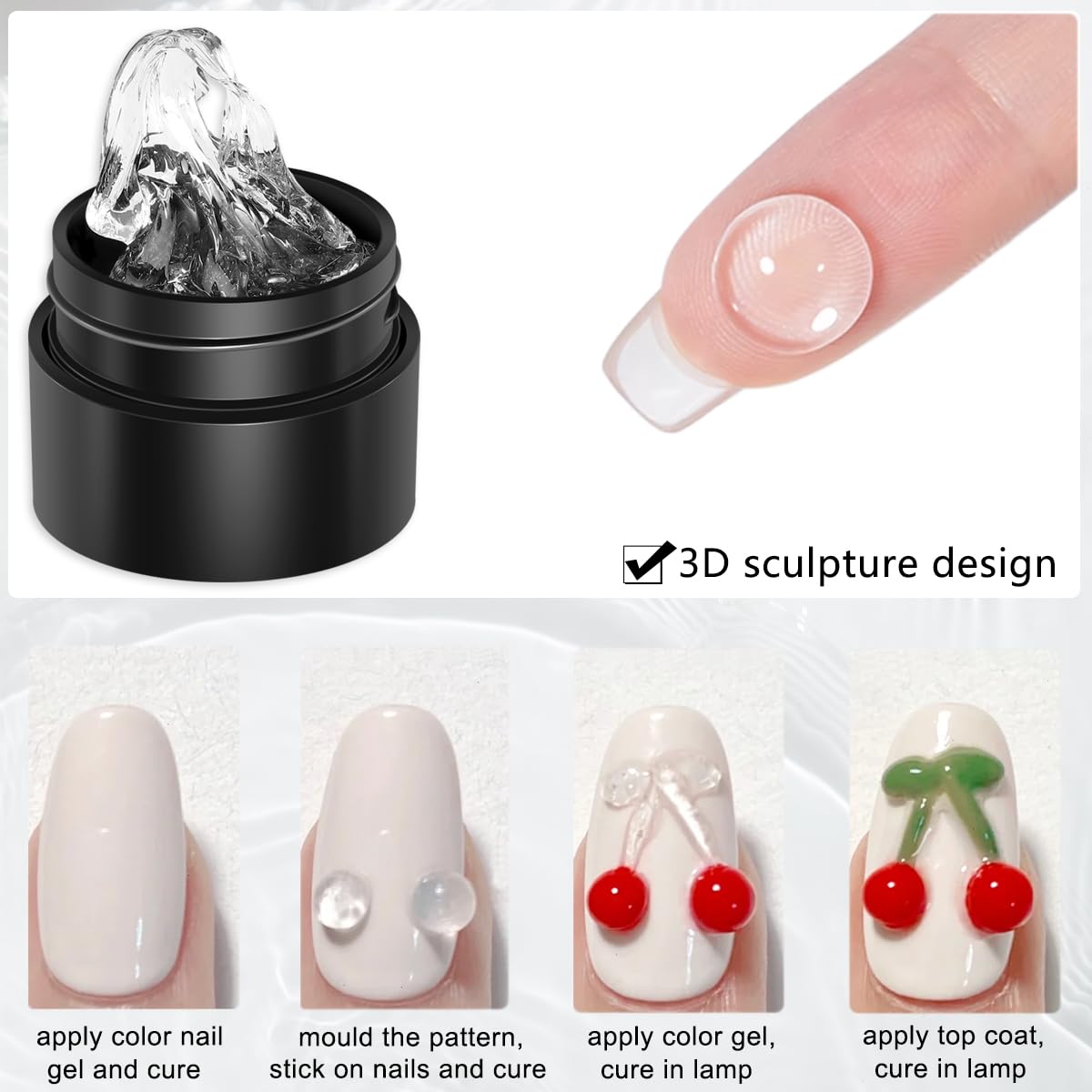 Fcozpjk Solid Builder Gel Kit, 2PCS Clear and White 3D Sculpting Gel Non-Sticky Hand Carving Gels with Silicone Pen Hard Gels for Nails Molding 3D Beauty and Personal Care Fcozpjk