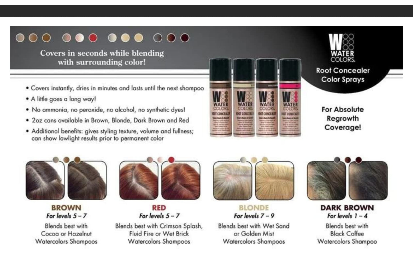 Watercolors Root Concealer Touch Up Texture & Volume Spray, Covers Gray Roots & Regrowth. (Light Brown) Beauty & Personal Care Watercolors