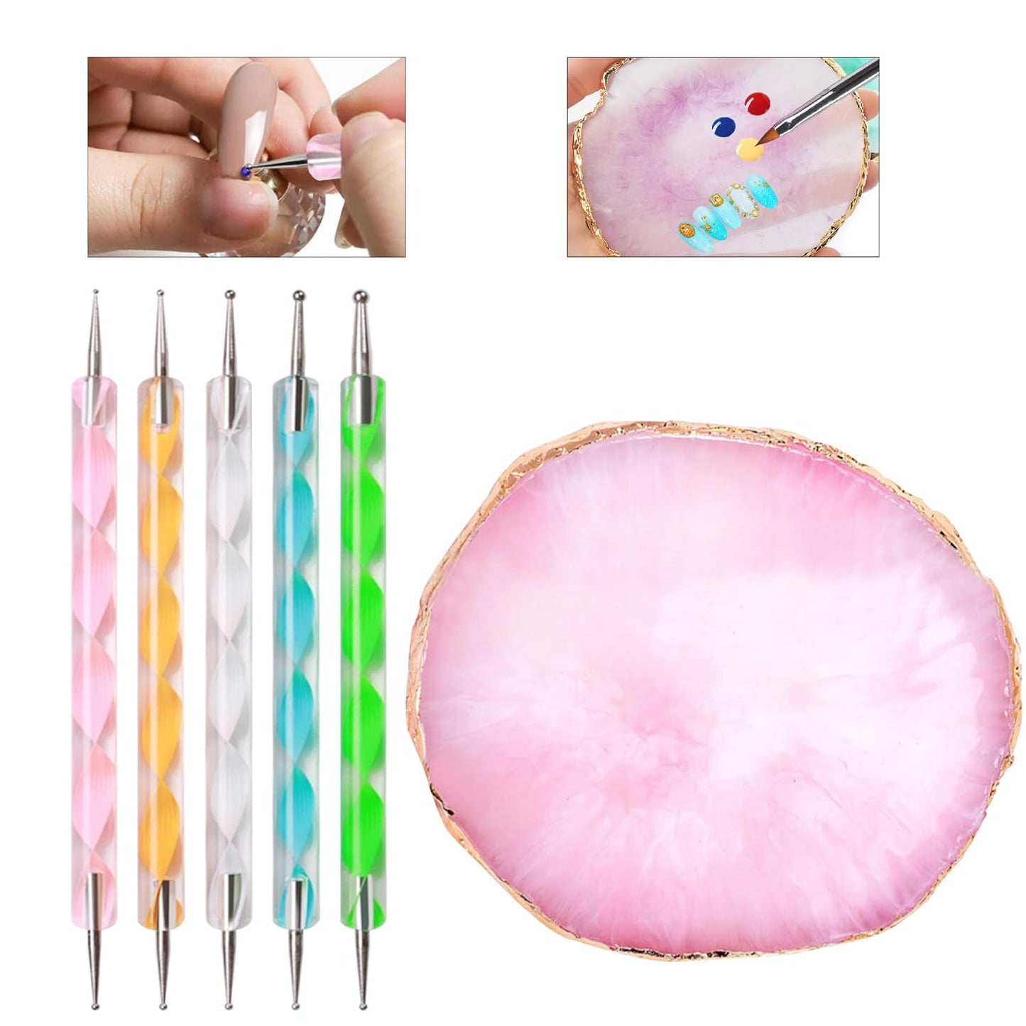 HomTop Nail Art Tools 22-piece Set, Resin Nail Art Palette, 2-way Acrylic Silicone Engraving Pen Dotting Pen Tools Nail Art Kit for Nail Art DIY Home Beauty and Personal Care HomTop