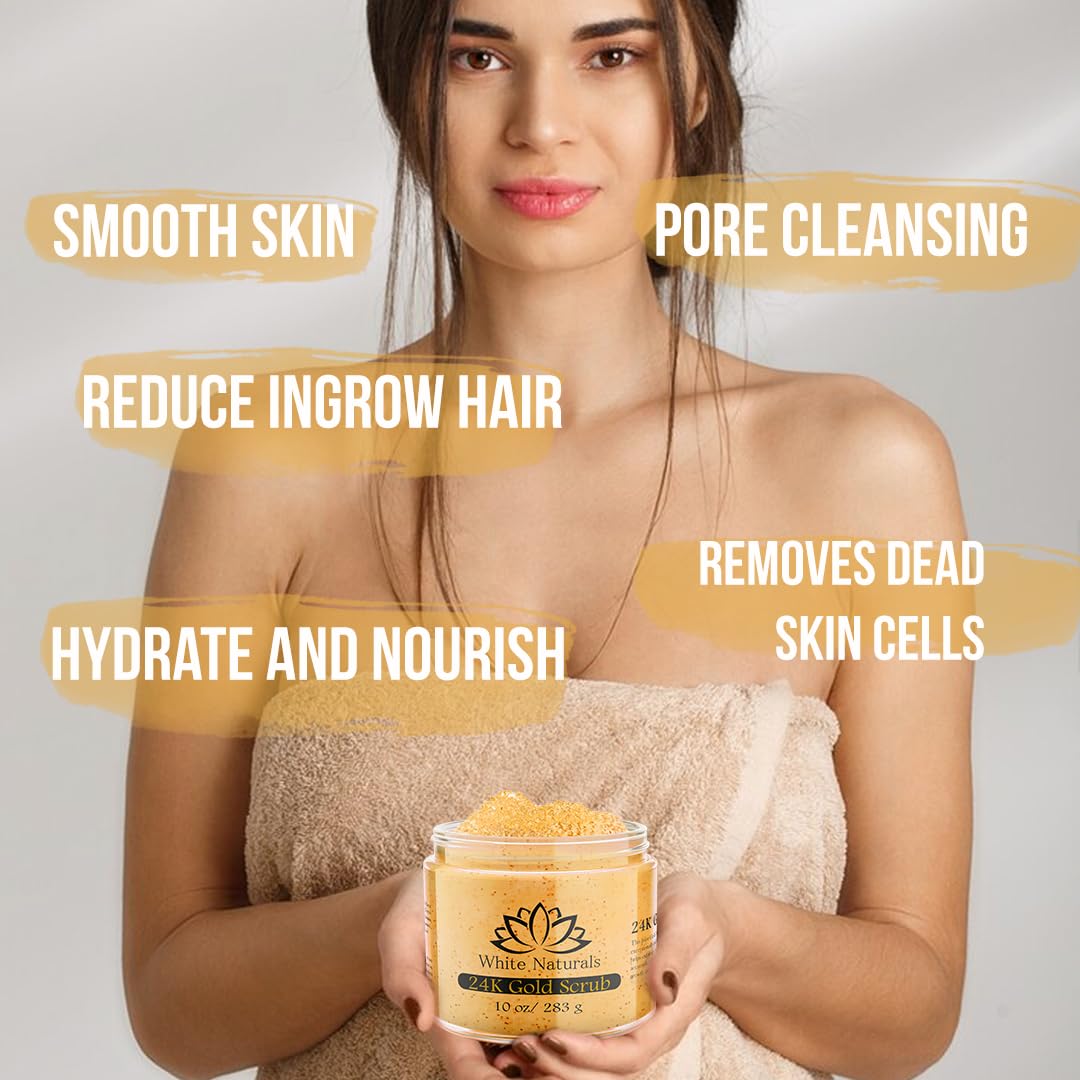 24K Gold Body Scrub, Natural Exfoliating Face Sugar Scrub With Anti-Aging Properties, Pure Skin Moisturizer, Reduce Wrinkles Deep Pore Cleansing Beauty & Personal Care White Naturals