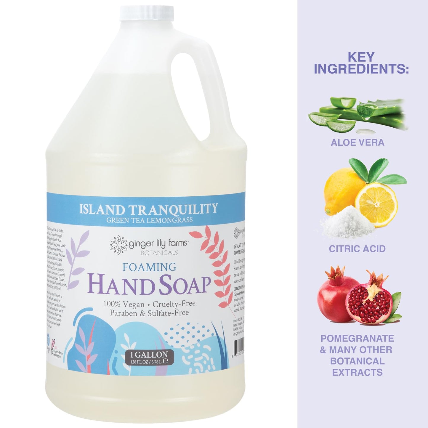 Ginger Lily Farms Botanicals All-Purpose Foaming Hand Soap Refill, Island Tranquility, 100% Vegan & Cruelty-Free, Green Tea Lemongrass Scent, 1 Gallon Beauty & Personal Care Ginger Lily Farms