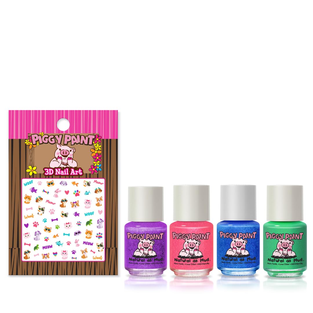 Piggy Paint Nail Polish - PURRfect Paws Pet (4 Color + Nail Art Set)