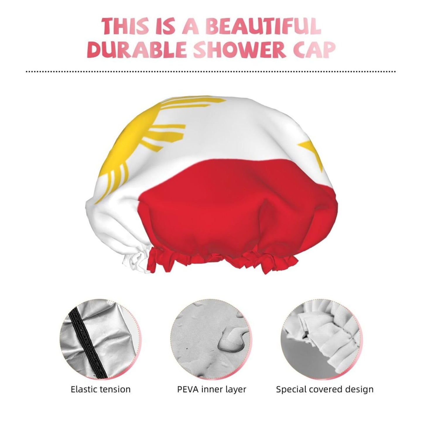 Philippines Flag Prints Shower Cap Double Layer Lined Waterproof Bathing Shower Hat Beauty and Personal Care Hayyett