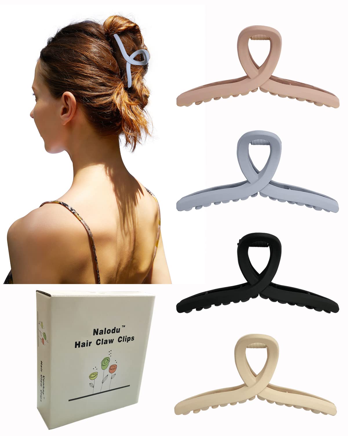 Nalodu 4.3 Inch Hair Claw Clips Large No Slip Big Matte Jaw Butterfly Clip for Thin Fine Thick Hair Women, 4 Pack Beauty & Personal Care Nalodu