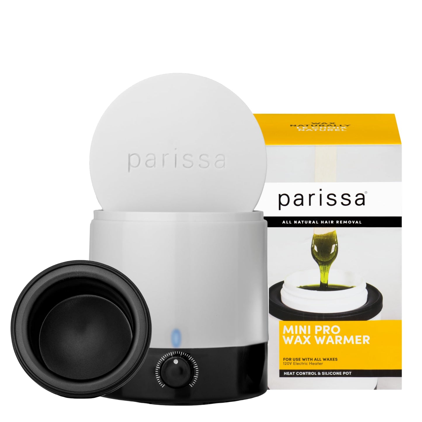 Parissa Mini Electric Hair Removal Wax Warmer for At-Home Waxing with Silicone Cup for All Hair Removal Waxes, Face, Bikini, Leg, and Body, Simple Beauty and Personal Care Parissa