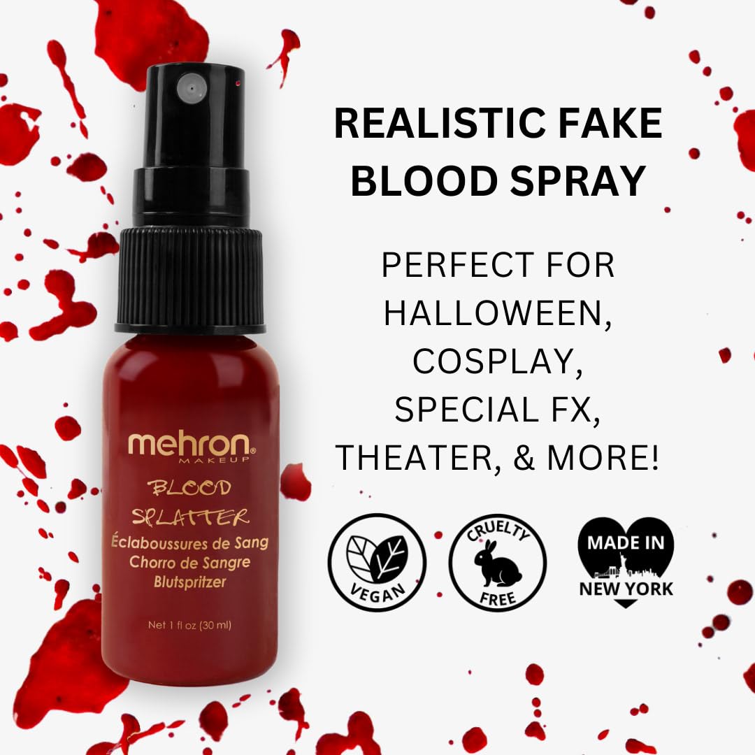 Mehron Makeup Blood Splatter | Professional Fake Spray Blood | Performance, Halloween, Face Paint, Costumes, & Special FX 1 fl oz (30 ml) | Made in Beauty & Personal Care Mehron