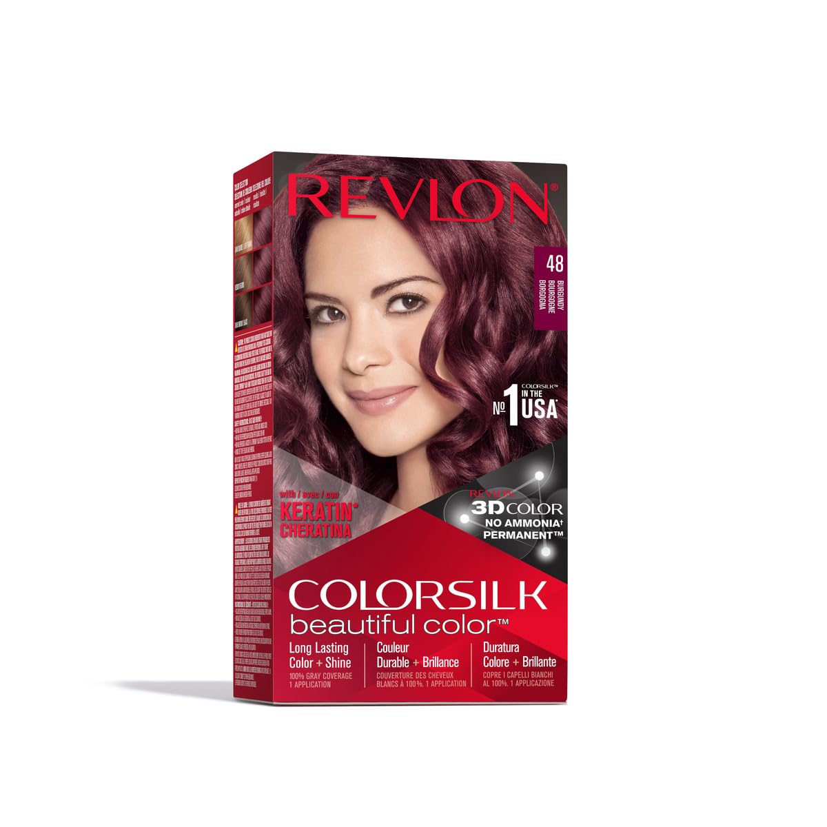 REVLON Colorsilk Beautiful Color Permanent Hair Color with 3D Gel Technology Keratin 100 Gray Coverage Hair Dye, 48 Burgundy, 1 Count Beauty & Personal Care REVLON