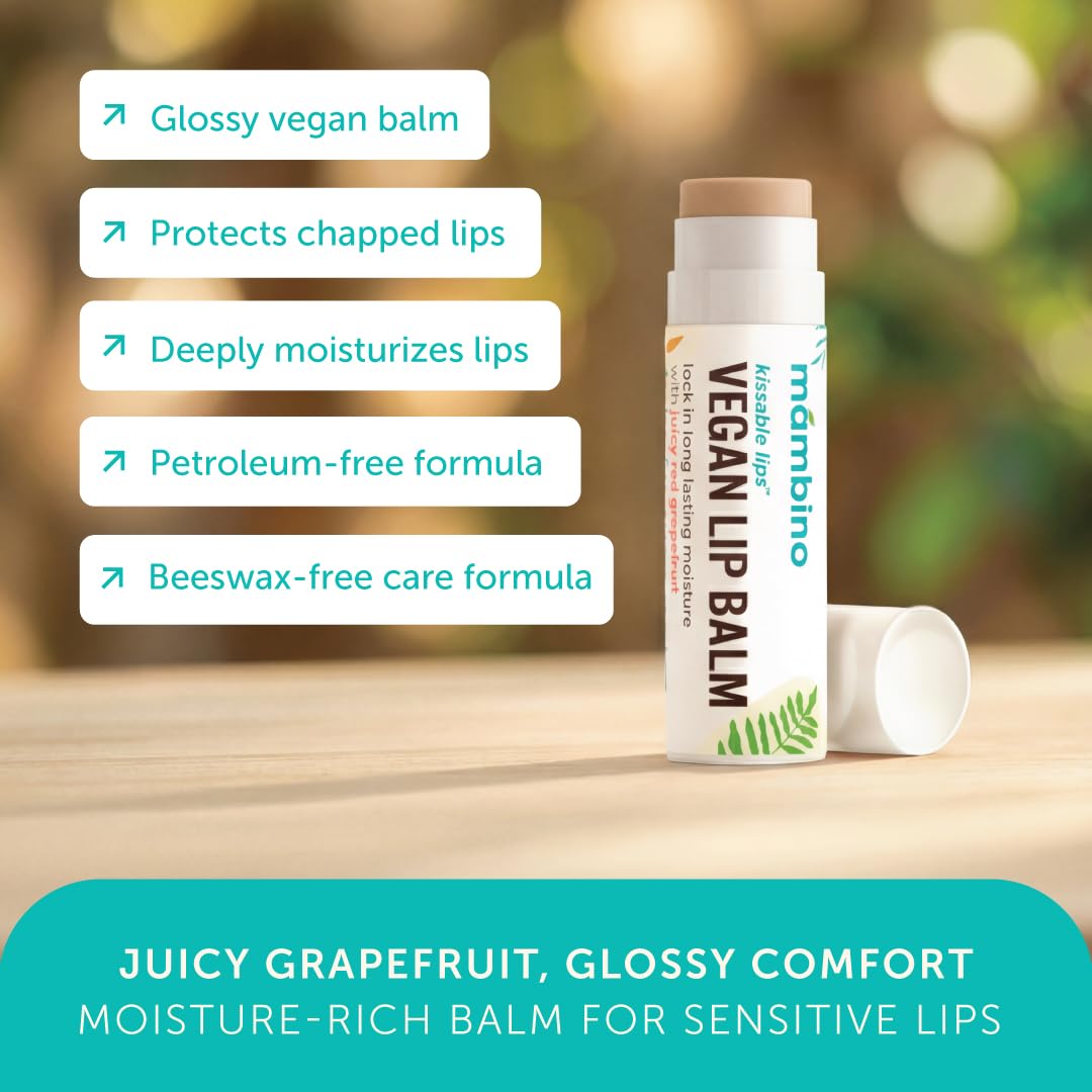 Mambino Organics Kissable Lips Vegan Lip Balm, Glossy Pink Grapefruit Lip Moisturizer, Hydrating Plant-Based Lip Care with Olive & Jojoba Oils, Clean Beauty and Personal Care Mambino Organics