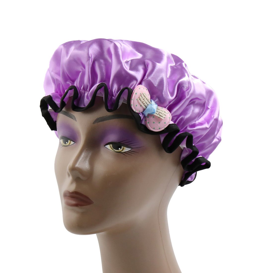 Ruilogod Light Purple Bow Lace Dual Layers Waterproof Shower Bath Hair Cap Hat for Kids (id: e3b 37c b37 2ae a29 Beauty and Personal Care Ruilogod