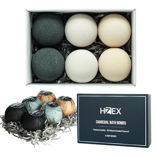 Charcoal Bath Bombs Gift Set - 6 Piece Natural Spa Fizzies with Essential Oils - Handmade Organic Moisturizing Vegan Bath Bombs for Relaxation… Beauty & Personal Care HZEX