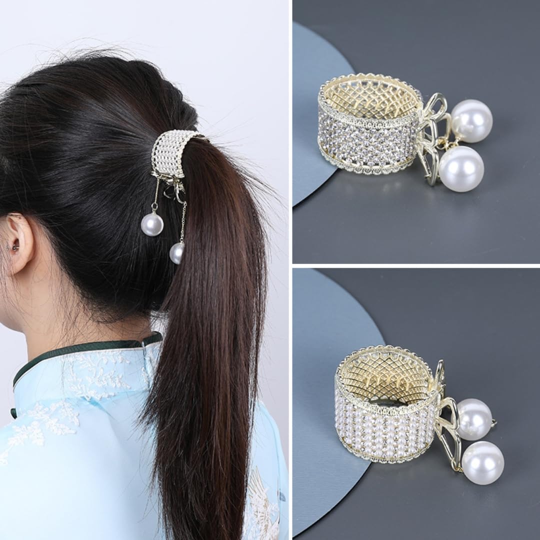 Textention Small Hair Claw Clips for High Ponytail, 2 Pieces Rhinestone Shark Hair Clips with Nonslip Mini Pearl Hair Clamps, Hair Clips Hairpins Hair Beauty & Personal Care Textention