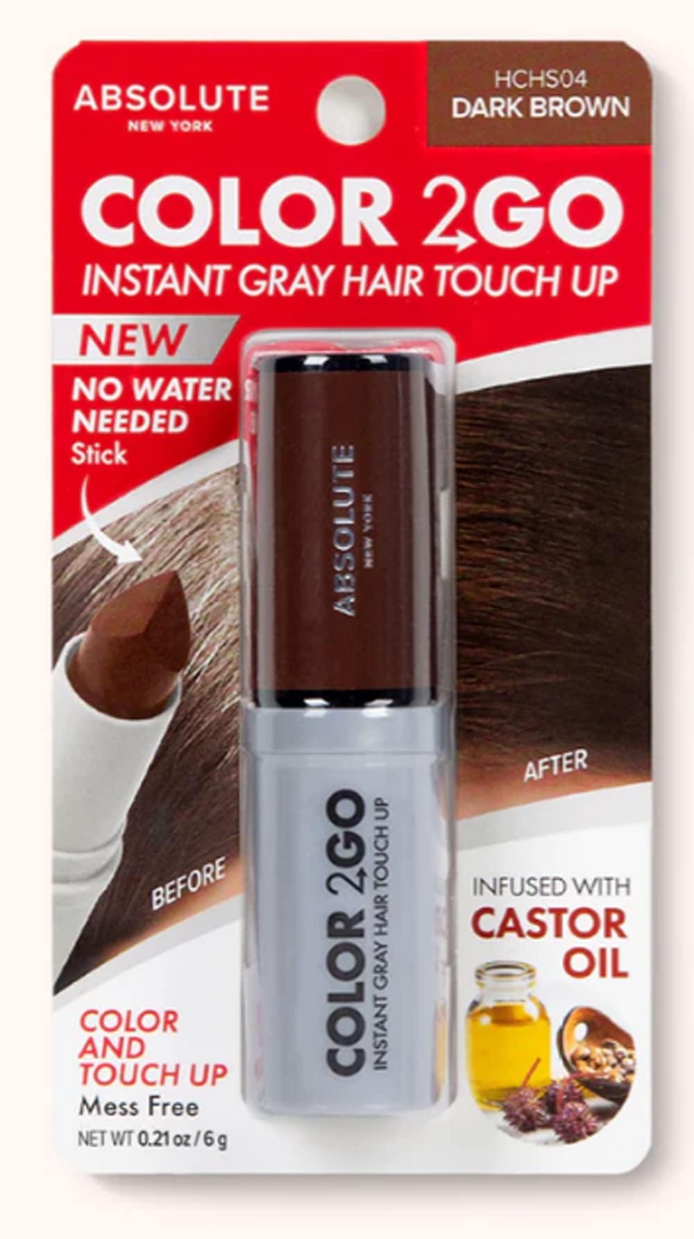 Absolute New York Color 2 Go - Instant Root Touch Up Hair Stick (HCHS04 Dark Brown, .21 oz) Beauty & Personal Care Absolute New York