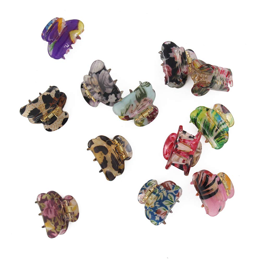 Carede Mini 1.2 inch Plastic No-Slip Grip Jaw Hair Clip,Floral Printed Small Acrylic Hair Claw Clips for Girls and Women,Pack of 12 Beauty & Personal Care Carede