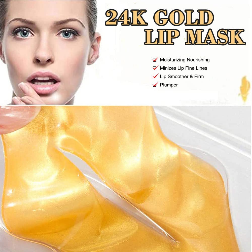 24K Golden Crystal Lip Masks 30 Pieces Hydrating Lip Plumper Mask Collagen Nourishing Lip Care Gel Pads Remove Dead Skin Anti Chapped & Anti-Aging Lip Beauty & Personal Care VERONNI