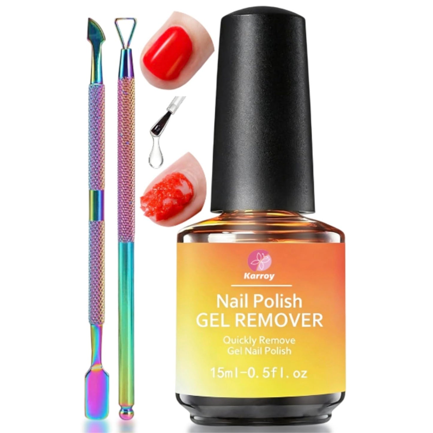 Gel Nail Polish Remover 15ml, Easily Remove Polish in 3min, No Soaking or Wrapping, Professional Nail Remover (15ml Remover & 8ml Oil Set) Beauty and Personal Care Karroy Default Title