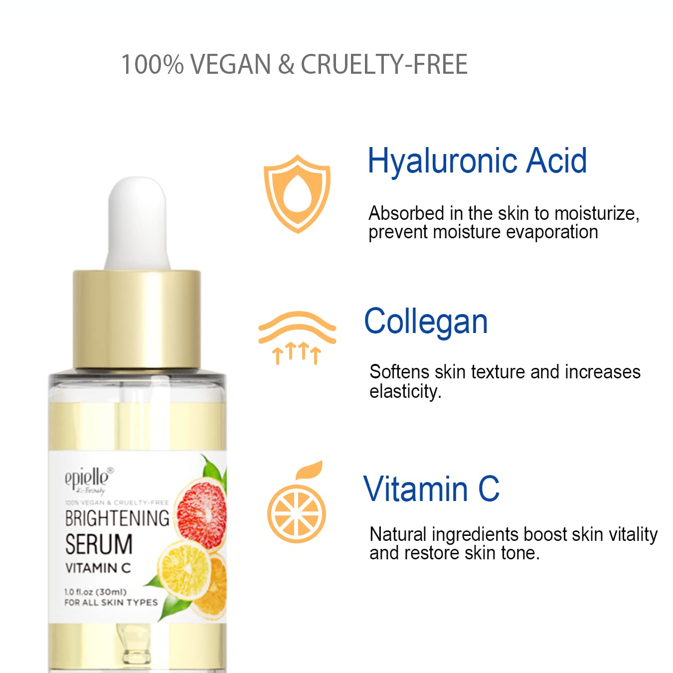 Epielle Vitamin C Serum with Collagen & Hyaluronic Acid, Restore Hydration & Reduce Dark Spots, Vegan & Cruelty-Free, Korean Skin Care, 1.0 fl oz Beauty & Personal Care Epielle