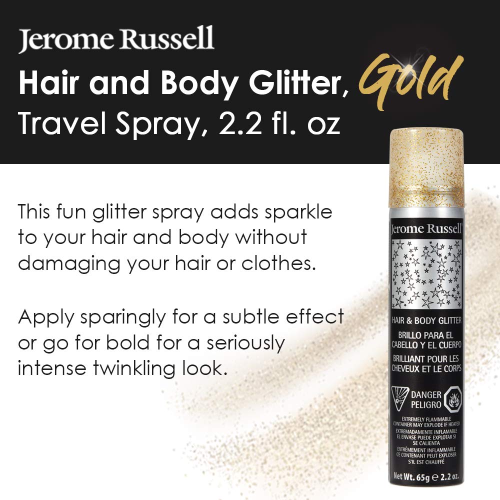 Jerome Russell Temporary Hair and Body Glitter Color Spray, Travel Spray, Lightweight, Adds Sparkly Shimmery Glow, Perfect to use On Hair, Skin, or Beauty & Personal Care Jerome Russell