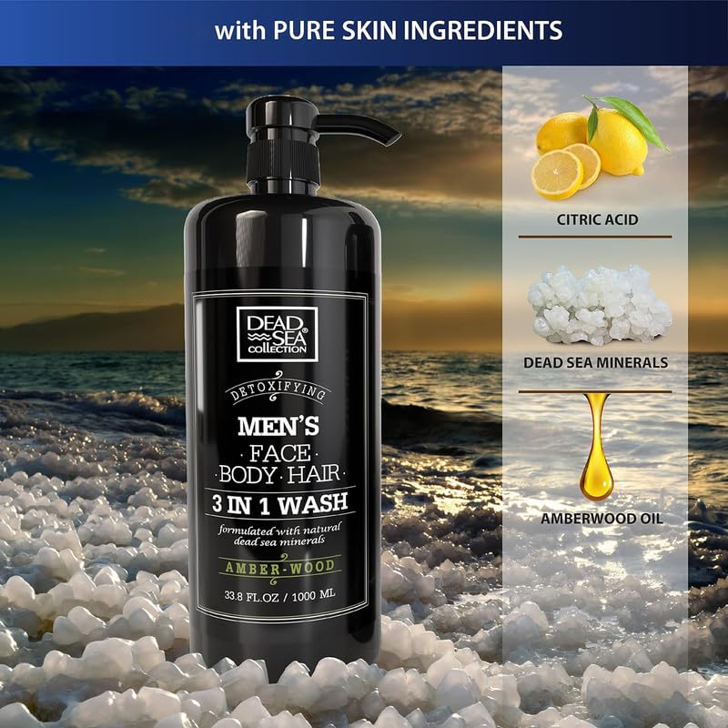 Dead Sea Collection Amber Wood Men’s Body Wash - 3 in 1 Body Wash for Men for Hair, Face & Body - Moisturizing Shower Gel with Dead Sea Minerals Beauty and Personal Care Dead Sea Collection