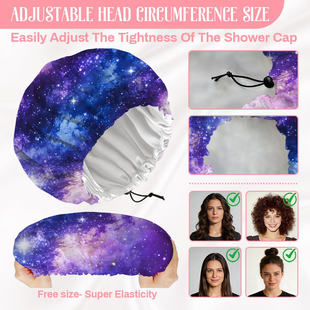 DELORIGIN Starry Sky Reusable Shower Cap Milky Way Double Layer Waterproof Shower Caps Large Elastic Hair Cover Adjustable Hair - Drying Caps Beauty and Personal Care DELORIGIN