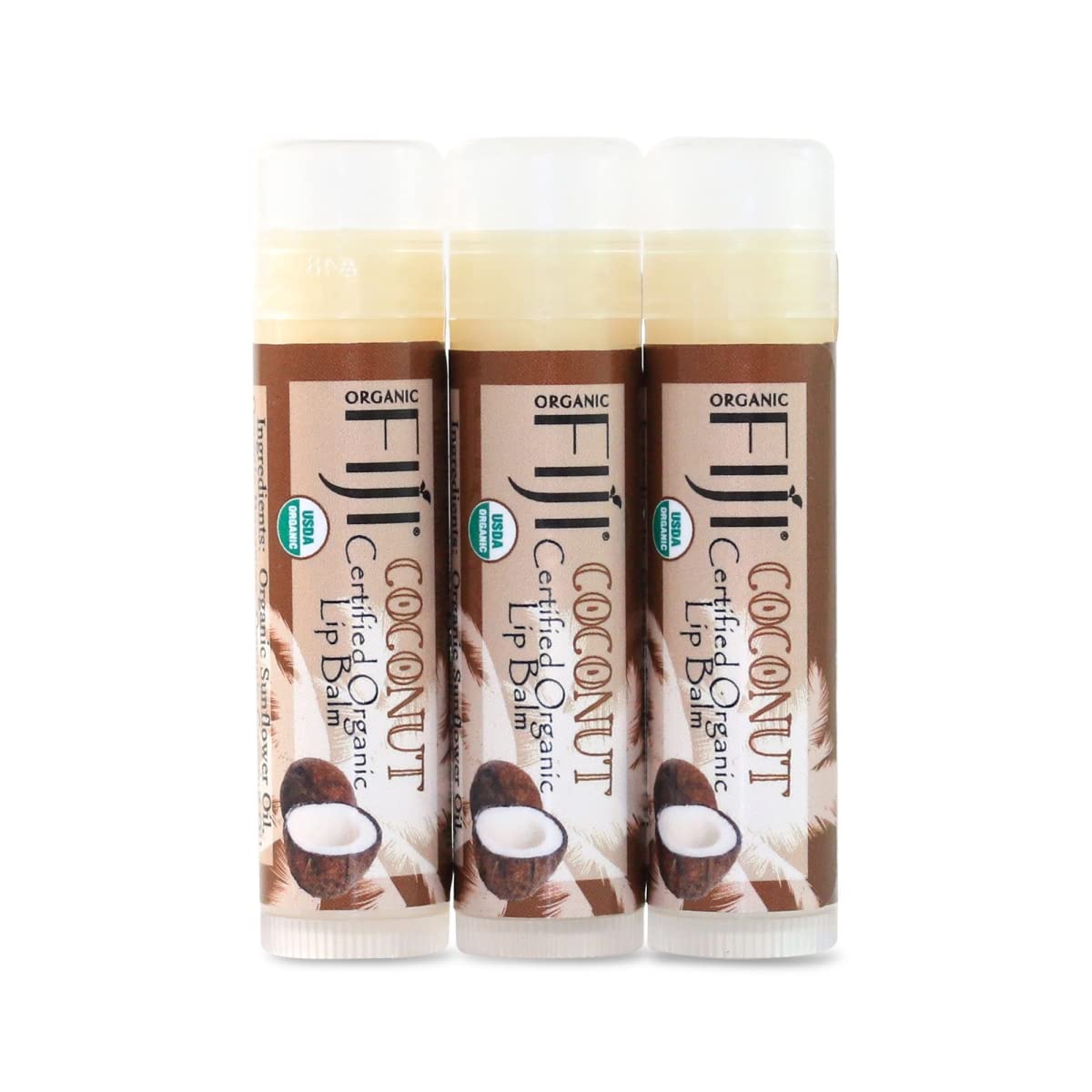 Organic Fiji 833884001364 0.15 oz Coconut Lip Balm - Pack of 3 Beauty and Personal Care Organic Fiji