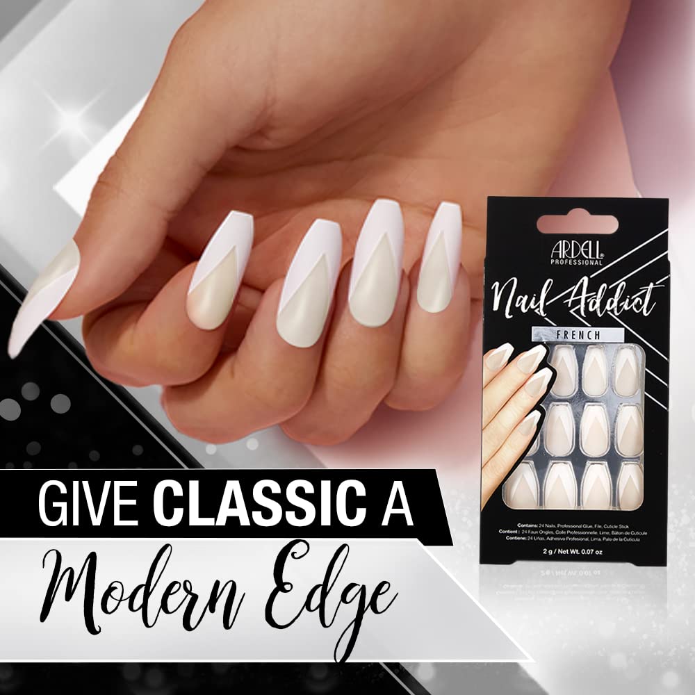 Ardell Press On Nails Medium - Modern French Tip Fake Nail, Glue on Nails, Nail Kit, 1 Pack