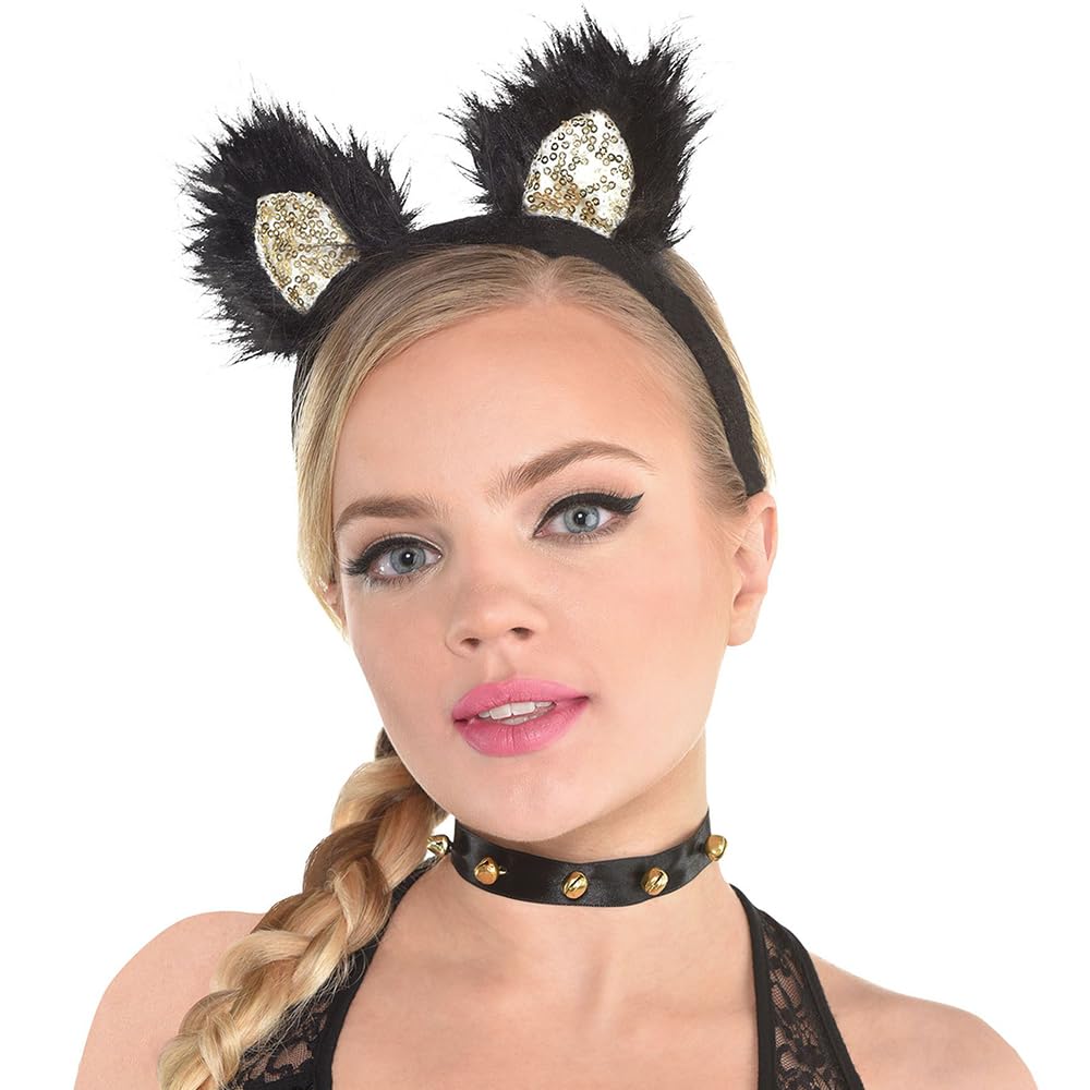 Amscan Honey Cat Ears Headband - One Size - Black & White Fabric Design - Perfect Accessory for Cosplay & Fashion Enthusiasts, 1 Pc.