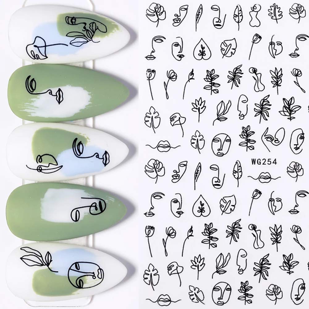 Graffiti Fun Nail Art Stickers, Abstract Nail Decals 3D Self-Adhesive Abstract Lady Face Rose Leaf Nail Design Manicure Tips Nail Decoration for Women Beauty & Personal Care Qdsuh