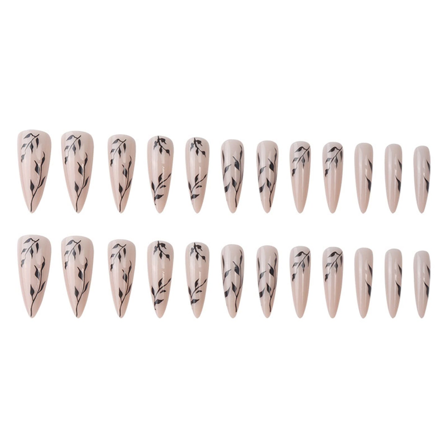 SINHOT Stiletto Press on Nails Extra Long Fake Nails with Glue Glossy False Nails with Black Leaves Designs Full Cover Almond Acrylic Nail 24pcs Beauty & Personal Care SINHOT