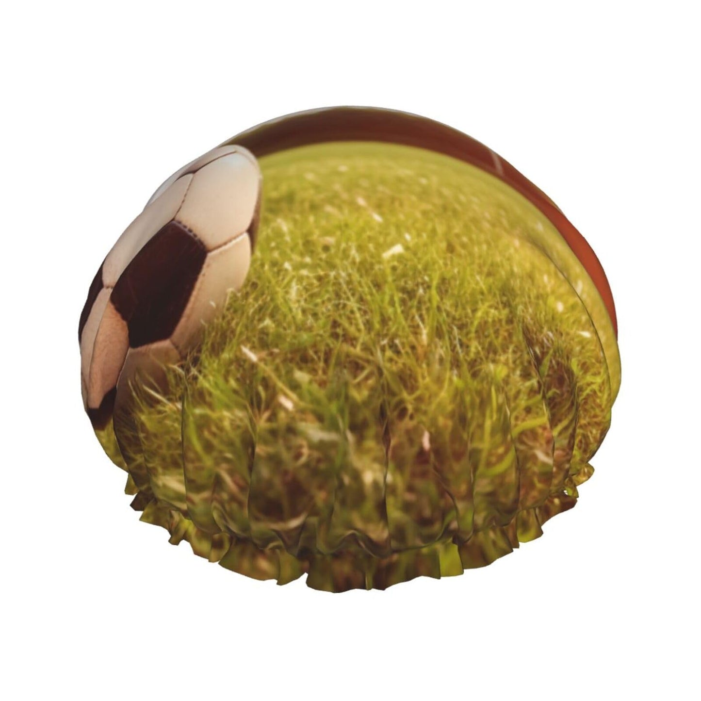 soccer ball on a field Shower Cap for Women Men Large Reusable Shower Bonnet Double-Layer Waterproof Bath Caps Elastic Band Hair Hat for All Beauty and Personal Care BWLHJKE