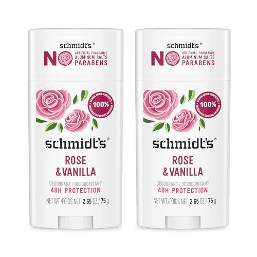 Schmidt's Aluminum-Free Vegan Deodorant Rose & Vanilla with 24 Hour Odor Protection 2 Count for Women and Men, Natural Ingredients, Cruelty-Free, 2.65 Beauty and Personal Care Schmidt's