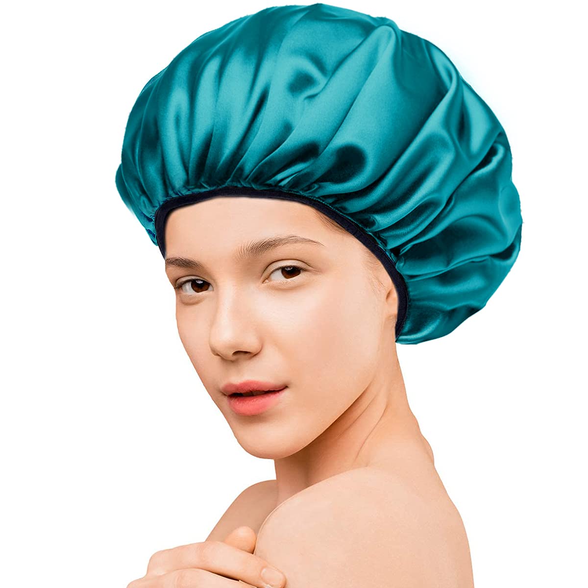 Aquior Shower Cap,Extra Large Triple Layer Bathing Cap with Dry Hair Function for Women Microfiber Terry Cloth Silky Satin 100% Waterproof Reusable Beauty & Personal Care Aquior