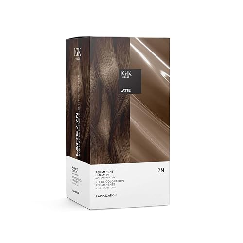 IGK Permanent Hair Color Kit | 7 N Latte - Dark Natural Blonde | 100% Gray Color Coverage + Strengthen + Shine | Ammonia Free Beauty & Personal Care IGK
